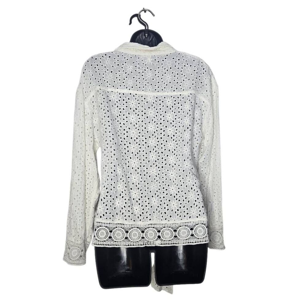 Surf Gypsy Eyelet Top Size Medium Lace Tie Front Beachy Cover Long Sleeve - Picture 5 of 8